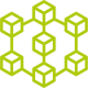 Grünes Icon mit mehreren verbundenen Würfeln, symbolisiert ein Cluster