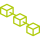 Grünes Icon mit drei verbundenen Würfeln in einer Linie, symbolisiert eine Node
