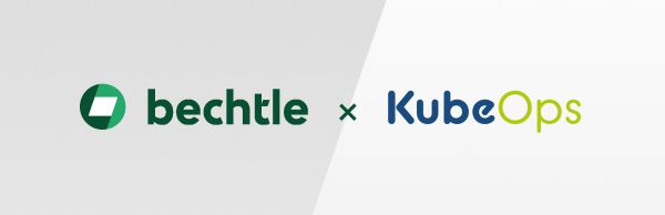 Logos von Bechtle und KubeOps mit einem 'x', symbolisiert Partnerschaft oder Zusammenarbeit.