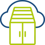 Icon mit Container und Wolke, symbolisiert Container-Technologie.
