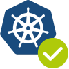 Kubernetes-Logo mit grünem Häkchen