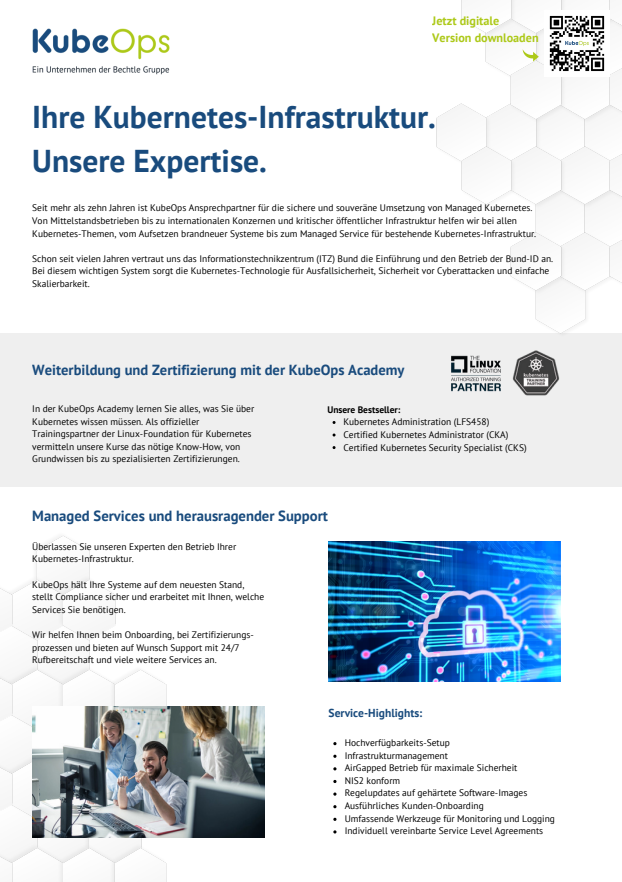 Titelbild des One Pagers  Ihre Kubernetes-Infrastruktur. Unsere Expertise.