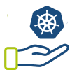 Icon einer Hand mit Kubernetes-Logo darüber.