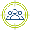 Icon mit drei Personen im grünen Zielkreis, symbolisiert Zielgruppenansprache und Fokussierung.